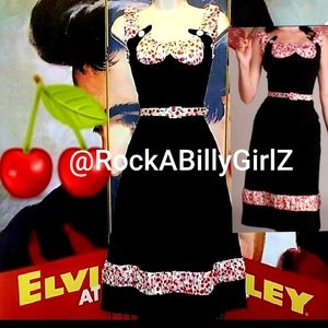 Tatyana Bernadette Sexy 1940's Bettie Page Black Cherry Pinup Office Dress Belt